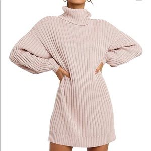 Light pink turtleneck sweater dress